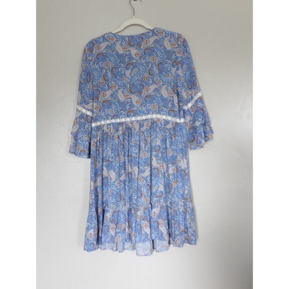 Bohemian Mini Babydoll Dress Flutter Sleeve Womens‎ Size Small Flowy Hippie Chic - Picture 2 of 9